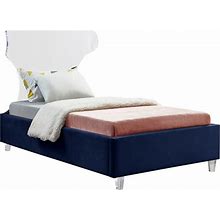 Ghost Velvet Upholstered Bed, Navy, Twin, Blue, Beds, By Meridian Furniture