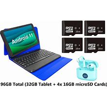 Visual Land 10" 32GB Tablet, Keyboard, (4) 16GB Cards, Earbuds ,Blue/Blue