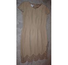 Talbots Petites Beige Silk & Linen Dress W Embellished Hem, Ladies'