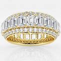 5 Ctw Near-Colorless Lab Grown Diamond Framed Emerald And Round Eternity Band - 7.65mm Width 14K Yellow Gold FG, VS2+ - Size 8.00