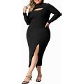Women's Plus Size Bodycon Dress Knee Slim Cut Out Dresses 2023, Size: 2XL, Grey