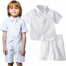 Formal Toddler Outfit-Wedding Suit Cotton V-Neck Elastic Waist Clothing Set 3PCS