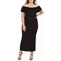24Seven Comfort Apparel Women's Plus Size Ruffle Off The Shoulder Maxi Dress, Black, 2X