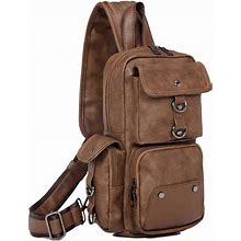 QICHUANG Men Sling Bag PU Leather Unbalance Chest Shoulder Bags Casual Crossbody Bag Travel Hiking Daypacks Gift For Men