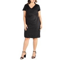 24Seven Comfort Apparel Plus Short Sleeve Wrap Dress | Black | Plus 2X | Dresses Wrap Dresses