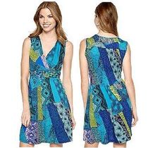 Spense Petite Sleeveless Blue-Multi Printed Stretch Jersey Wrap Dress