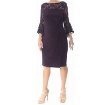 Ralph Lauren $165 Womens New 1148 Purple Lace Ruched Bell Sleeve Dress 12 B+B
