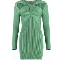 SELF-PORTRAIT Ribbed Knit Viscose Blend Mini Dress Green