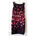 NWT $169 Talbots Women's Size 8 Black Pink Red Rose Floral Sheath Dress