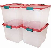 HOMZ 31 Quart Holiday Plastic Storage Container Bin W/Latching Lid, 4 Pack(Used)