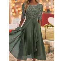 Women's Maxi Dress Lace Swing Dress Elegant Occasion Green/XL