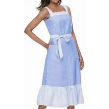 Talbots Size 8 Stripe Tie Waist Midi Dress - Women | Color: Blue | Size: M