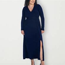 24Seven Comfort Apparel Plus Long Sleeve Maxi Dress | Blue | Plus 3X | Dresses Maxi Dresses