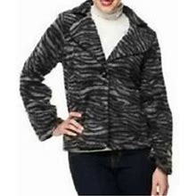 Susan Graver Animal Zebra Print Fleece Jacket W Oversized Notch Collar
