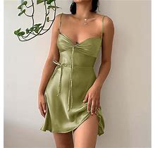 Su Women's Satin Sleeveless Spaghetti Strap Mini Dress Cocktail Party Dresses Green