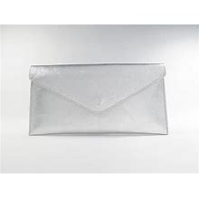 Genuine Leather Evening Envelope Metallic Silver Clutch Crossbody Shoulder Handbag Bridesmaid Gift Versatile Elegant Wristlet & Chain Strap