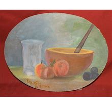 Fauvist Oil Painting Still Life With Bowl, Cup And Fruits Signed