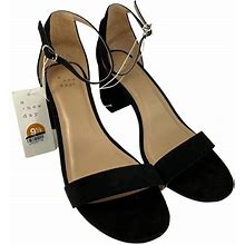 A Day Womens Black Suade Strappy Dress Chunky Heels U 9.5 Wide Evening