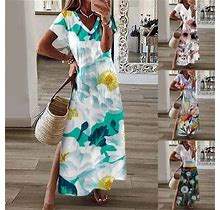 Petite Short Sleeve V-Neck Long Casual Midi Dress For Women - Simple Fashion For Spring And Summer