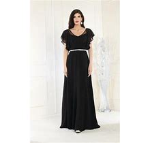 May Queen Mq1972 Chiffon Bell Sleeve A-Line Formal Gown Black 26