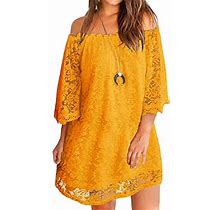 MIHOLL Womens Yellow Lace Dress A Line Cocktail Party Dress X-Large Yellow