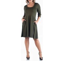 Women's Plus Size Fit And Flare Dress - Evergreen