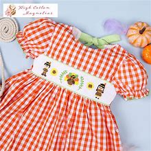 THANKSGIVING INDIANS And TURKEYS Hand-Smocked Girl's Dress | Smocked Dress | Smocked Thanksgiving | Thanksgiving Dress