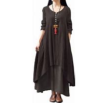 Kiplyki Wholesale Women's Fashion Plus Size Round-Neck Solid Long Dress Helf Sleeve Buttons Dress