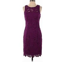 ML Monique Lhuillier Cocktail Dress - Sheath Crew Neck Sleeveless: Purple Print Dresses - Women's Size 2