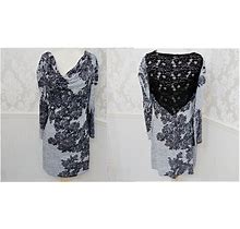 Venus Gray And Black Draped Neck Baroque Pattern Dress Lace Back