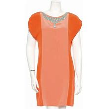 Trina Turk Shift Beaded Blue Orange Coral Sleeveless Silk Dress Size 4