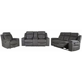 Signature Design By Ashley Jesolo 3 - Piece Reclining Living Room Set Faux Leather/Polyester In Gray | 42 H X 88 W X 40 D In | Wayfair Living Room