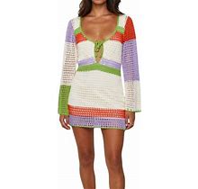 Douhoow Women Hollow Out Crochet Knit Dress Cover Ups Low Cut Halter Beach Dresses Sundress