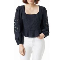 Sam Edelman Lainey Lace Accent Cotton Peplum Top In Black At Nordstrom, Size X-Small
