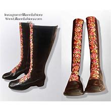 60'S Vintage Boots Embroidered Vinyl Zip Up Gogo Style Waterproof Boots Size 7/7.5