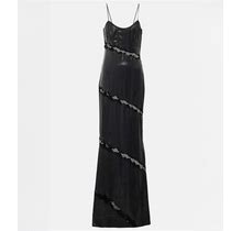 Alessandra Rich, Lace-Embroidered Faux Leather Dress, Women, Black, US 2, Dresses