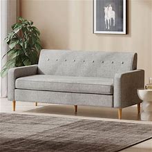 Noble House Elaina Upholstered Fabric 3 Seater Sofa, Light Gray Tweed, Natural
