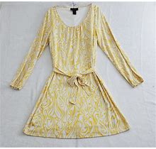 Chadwicks Women's Dress Size 10 Yellow White Long Sleeve Retro 60S
