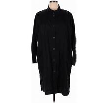 Eileen Fisher Casual Dress - Shirtdress High Neck 3/4 Sleeves: Black Print Dresses - New - Women's Size 1X