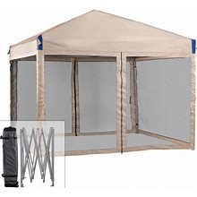 Aoodor 10 ft. X 10 ft. Pop Up Canopy Tent With Removable Mesh Sidewallwith Roller Bag-Brown 800-152-BR-N ,