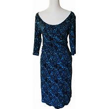 Athleta Dresses | Athleta Dress Blue And Black Floral Stretchy Bodycon Viscose Knit Size M | Color: Black/Blue | Size: M