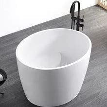 39.37" Modern Deep Oval Freestanding Matte White Stone Resin Soaking Bathtub