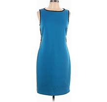 Isaac Mizrahi Casual Dress - Sheath Boatneck Sleeveless: Blue Solid Dresses - Women's Size 10