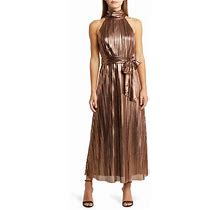 Eliza J Metallic Pleated Cocktail Dress In Copper At Nordstrom, Size 10