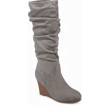 Journee Collection Haze Wide Calf Wedge Boot | Women's | Grey | Size 10.5 | Boots | Slouch | Wedge