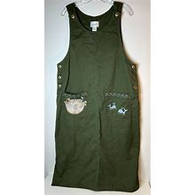 Christopher & Banks Green Jumper Dress Pockets Embroidered Noah's Arc Animals-L