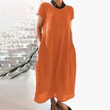 Vkekieo Womens Dresses Jacket Dress Crew Neck Short Sleeve Printed Orange S
