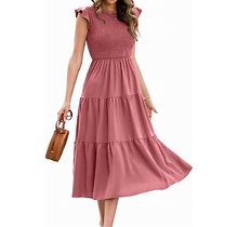 Infashule Summer Dresses 2023 Boho Maxi Ruffle Dresses Smocked Dress For Women