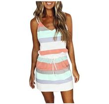 Wendunide 2024 Clearance Sales, Dresses For Women, Women's Fashion Casual V-Neck Short Sleeve Strap Open Back Print Dress