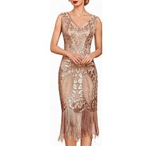 Kayamiya Women's Flapper Dresses 1920S Sequin Fringed Paisley V Neck Great Gatsby Dress Roaring 20S Costumes